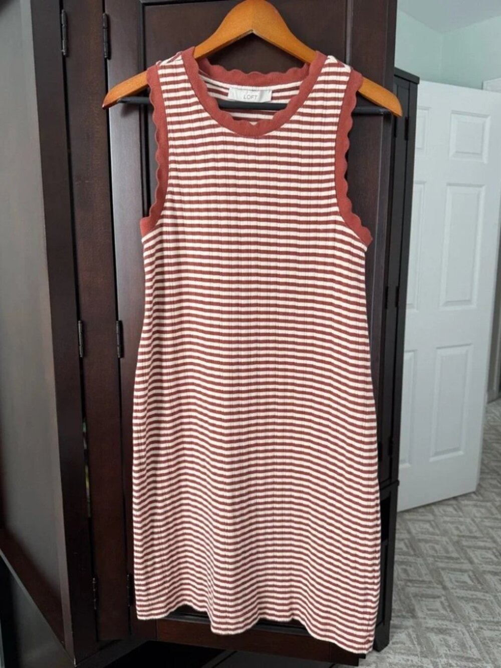 LOFT Rust and Cream Striped Tank Dress, Small